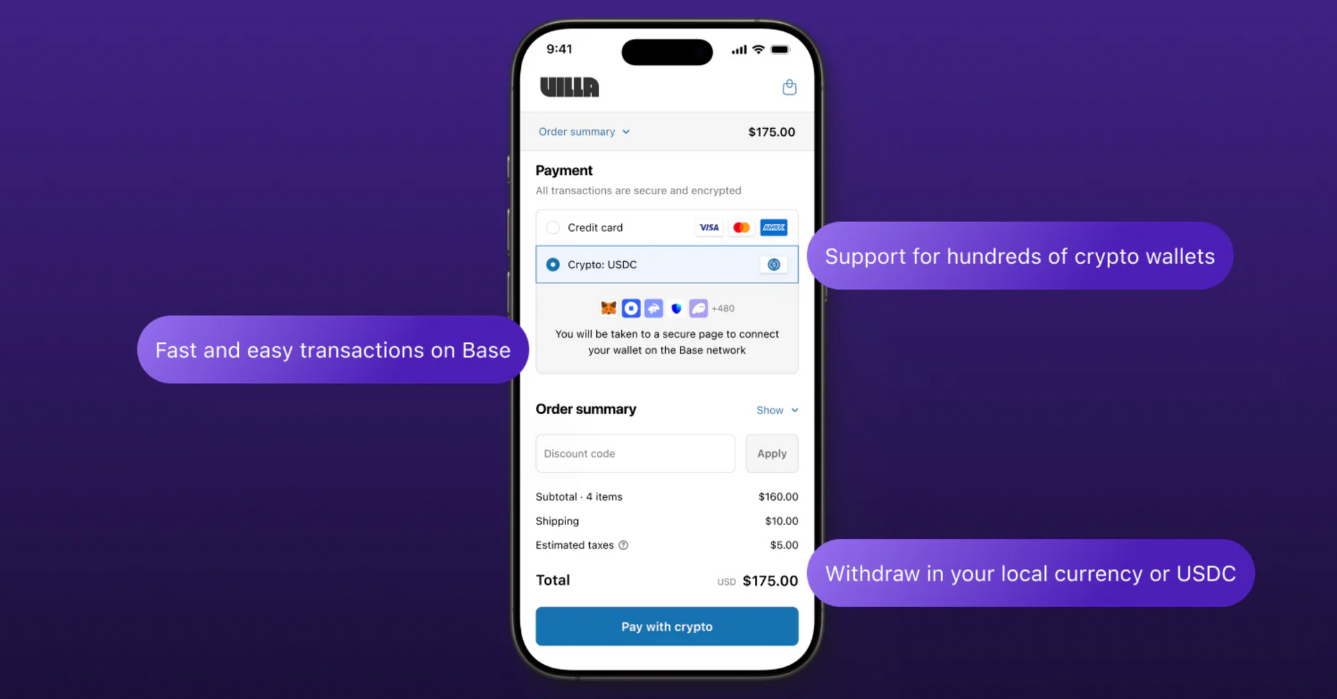USDC Base one-tap payment interface